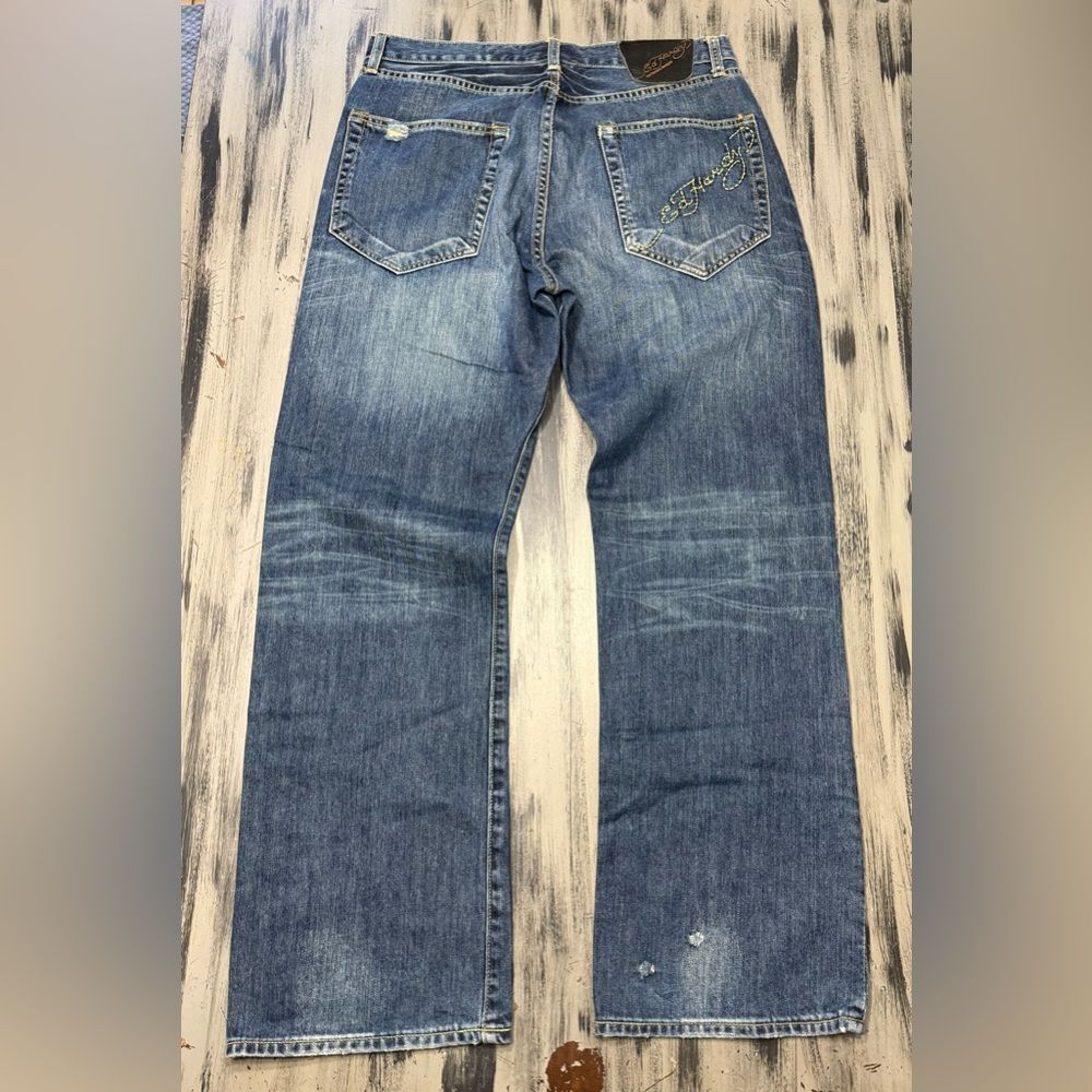 Ed Hardy Men’s Distressed Blue Denim Jeans Y2K new without tags - Picture 8 of 14